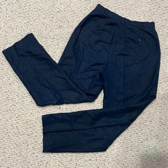 Vintage Liz Claiborne Linen Cotton Kylie Navy Blue High Waist Pleated Pants Sz 8 - Picture 2 of 9